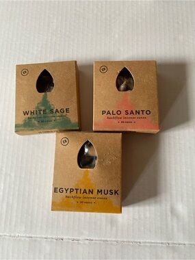 Lot Of 3 Earthbound Incense Cones, Used. Palo Santo, White Sage, & Egyptian Musk
